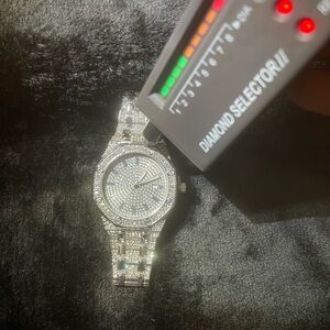 Moissanite Men’s White Gold Tone Watch